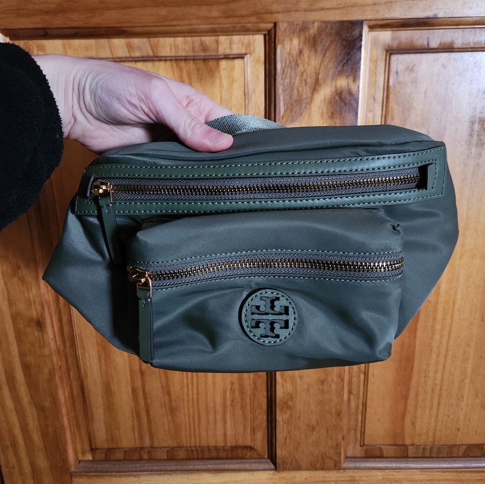 Tory Burch Dark Green Nylon Crossbody/ Belt Bag with Gold Hardware